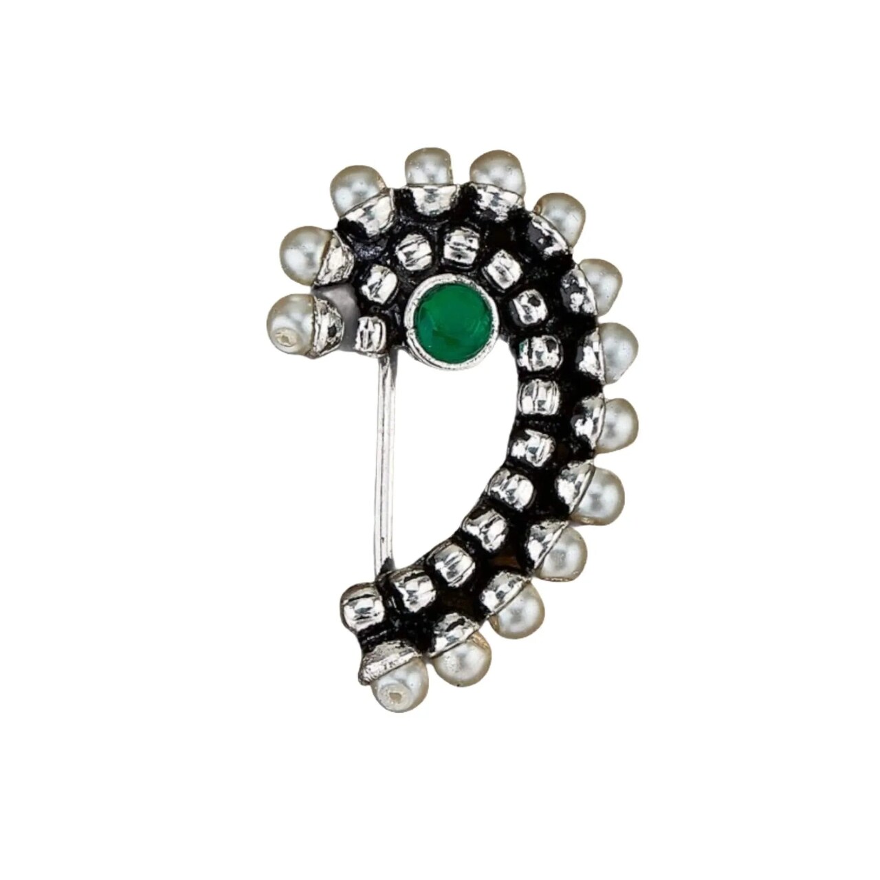 Indian Marathi Nath for Women Oxidized Pearl Marathi Nose Ring Clip-On Marathi Bridal Nathani Bollywood Style Faux Pearl Non-Piercing Jewelry for Women Gift For Her - Indian Jewelry Nose Ring